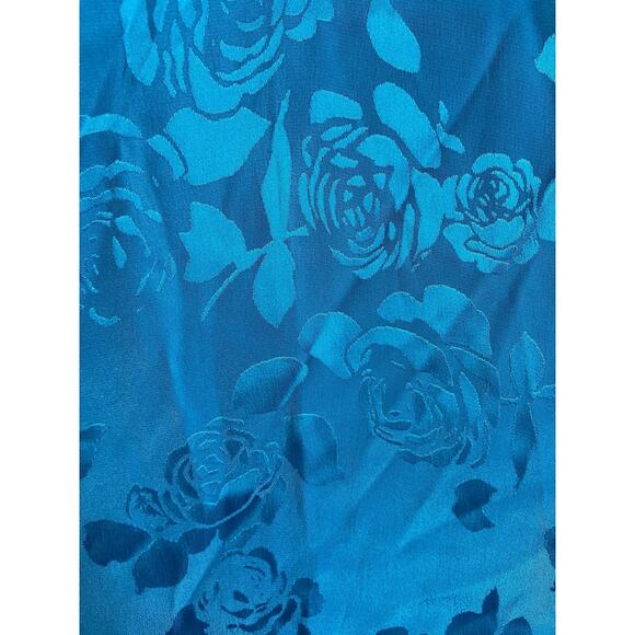 Art Dealer Floral Midi Skirt Silk Blend Satin Ruffle Hem Turquoise Size Medium - Picture 7 of 13